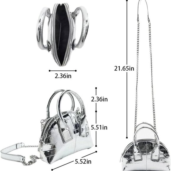 Mini Silver Crossbody Purse Leather Small Top Handle Pink Metallic Bag - Picture 4 of 7